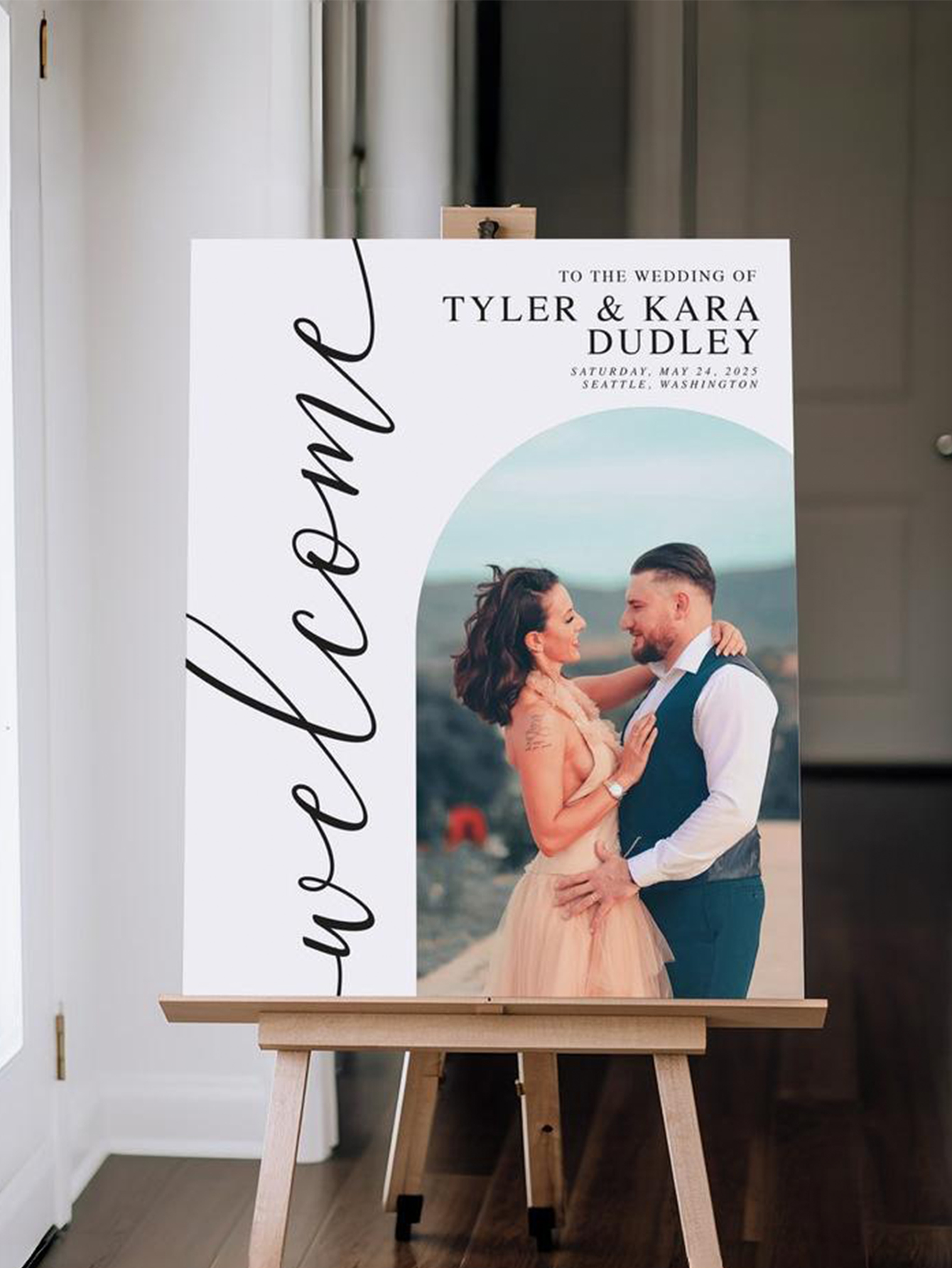 Custom Modern Arch Wedding Photo Welcome Sign